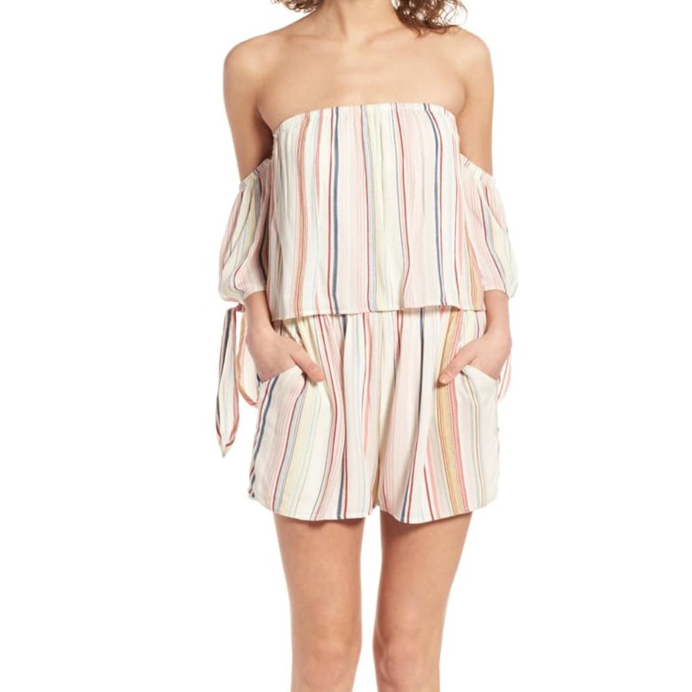 Nordstrom Rainbow Striped Off The Shoulder Romper Playsuit Shorts Size XS